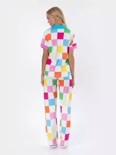 Pijama Manga Curta Aberto Americano com Calça Color Grid na internet