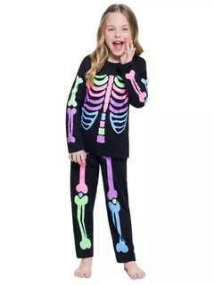 Pijama Manga Longa - Esqueleto Color Com Saia na internet