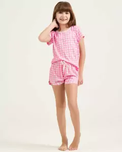 Short Doll Manga Curta Infantil - Xadrez Rosa - comprar online