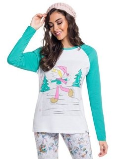 Pijama Longo Com Calça Flare Brincando Na Neve