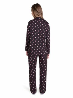 Pijama Manga Longa Americano Black and Pink - MARA Homewear