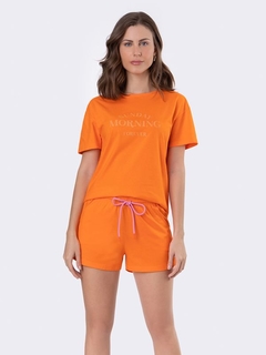 Pijama Manga Curta Color Laranja