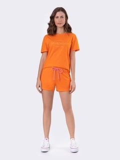 Pijama Manga Curta Color Laranja na internet