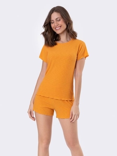 Pijama Manga Curta Liso Laranja