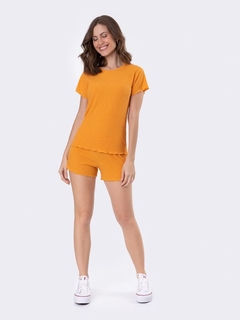 Pijama Manga Curta Liso Laranja na internet