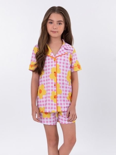Pijama Manga Curta Americano Infantil Flowers