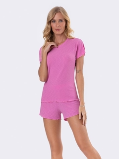 Pijama Manga Curta Liso Rosa na internet