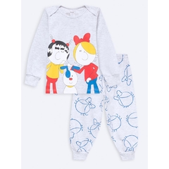 Pijama Manga Longa Bebê c/ Calça Turma da Bia Mescla - comprar online