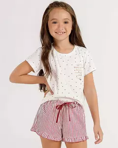 Pijama Feminino Infantil Manga Curta com Shorts