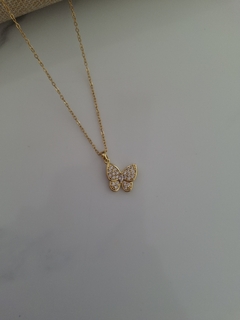 Collar acero mariposa piedritas