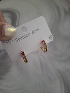 Argollitas acero dorado multicolor - Blumoon -Mayoristas de accesorios en Once- Blumoon
