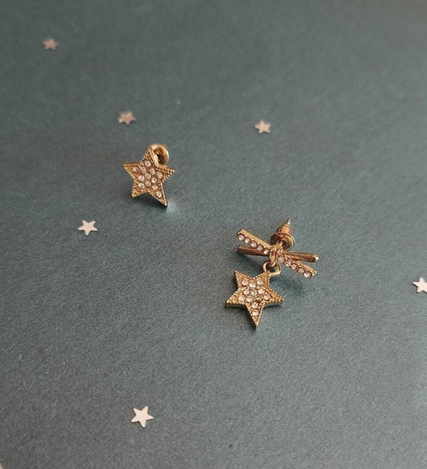 Aros dorados estrella cosmica con strass