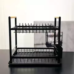 Escurridor De Platos Negro 2 Pisos Madera Hudson Cocina negro - tienda online