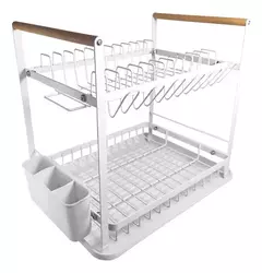 Escurridor De Platos Negro 2 Pisos Madera Hudson Cocina blanco