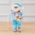 Papai Noel Praia com Chinelo em Resina Natal com Roupa Azul Claro e Branca 30cm (FLORARTE)