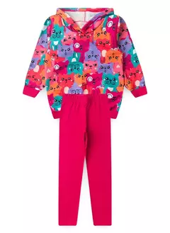 Conjunto Inverno Menina Pink Blusão Com Capuz e Legging em Cotton Gatinhos Coloridos - comprar online