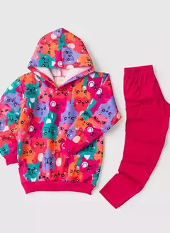 Conjunto Inverno Menina Pink Blusão Com Capuz e Legging em Cotton Gatinhos Coloridos na internet