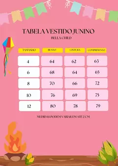 Vestido Bella Child Junino Forró Junino Rosa - Menina Arteira