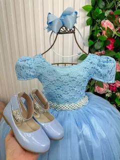 Vestido Enjoy Longo Laura Azul Bebe Rendado - comprar online