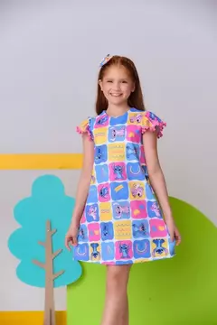 Vestido Lilo Stitch Rosa com Pom Pom