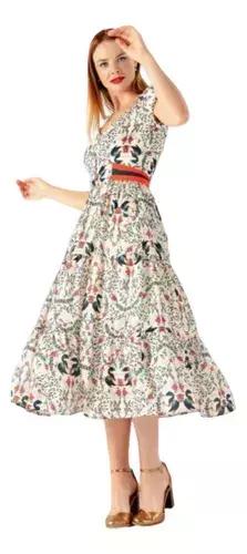 82011 - Vestido Antix Midi Flor de Pêssego