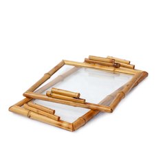 Bandeja retangular vidro/bambu - comprar online