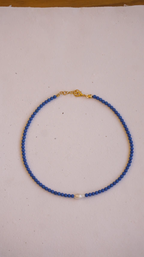 Colar Choker Jade Azul e Pérola