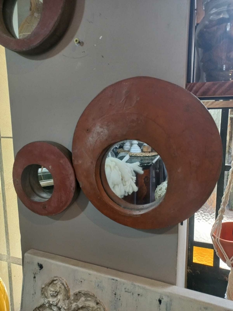 Espejo redondo cemento