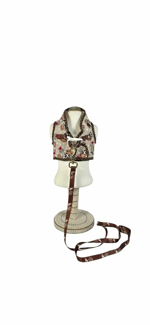 COLETE PEITORAL BOUTIQUE PET C/ GUIA EST. MARROM - comprar online