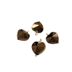 Cristal Corazón Facetado Chocolate 1,2cm x 1,2cm. Engarzado con alambre dorado. Unidad - comprar online