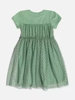 VESTIDO VERDE COM SAIA DE TULE POÁ Momi - LAURA ANTUNES ARTESANATO