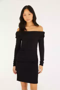vestido curto ombro a ombro franzido Farm