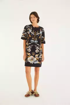 vestido t-shirt basico estampado jardim Farm