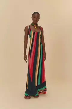 vestido listra estampado onda de cor Farm