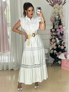 Vestido Mabel Babado e Guipir Botao Longo - comprar online