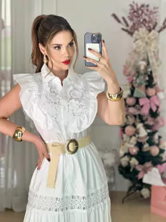 Vestido Mabel Babado e Guipir Botao Longo - Ana Maria Prestes Oficial