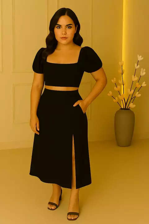 Conjunto Longo Cropped de Manga e Saia c/ Fenda - Larissa - comprar online