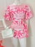 Conjunto Curto de Cropped de Manga Flare e Short Saia - Crepe Duna - Nadilly
