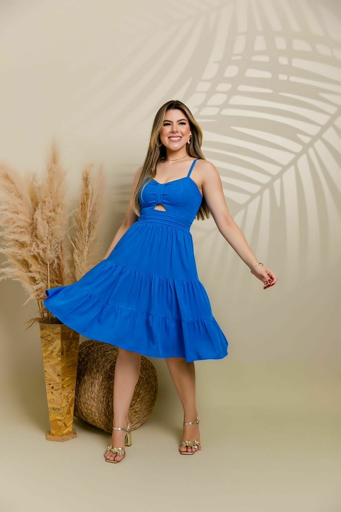 Vestido Intermediário de Alça e Abertura no Meio - Viscolinho - comprar online