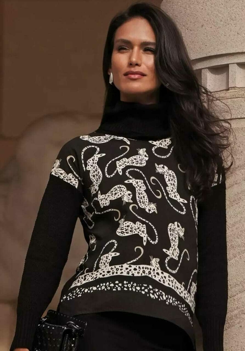 BLUSA ABSOLUTTI TRICOT LEOPARDO