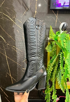 Bota Western Texana Couro legítimo Preta Com Detalhes - comprar online