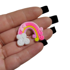 Aplique Emborrachado - Arco Íris com Coração 3.5cm Rosa - 10 unidades - Lorenah Fiore