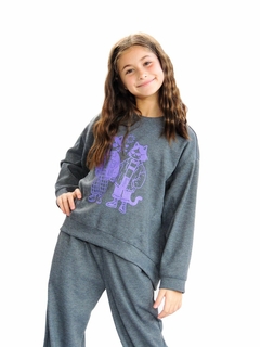 Buzo waffle gris Gatos talle 12 - comprar online