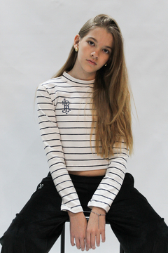 Crop manga larga rayas negras curva completa - comprar online