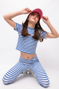 Crop lycra F50+ rayas azul talle 14