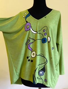 Remera océano V, mujer, manga larga. - Betina Ropa Pintada