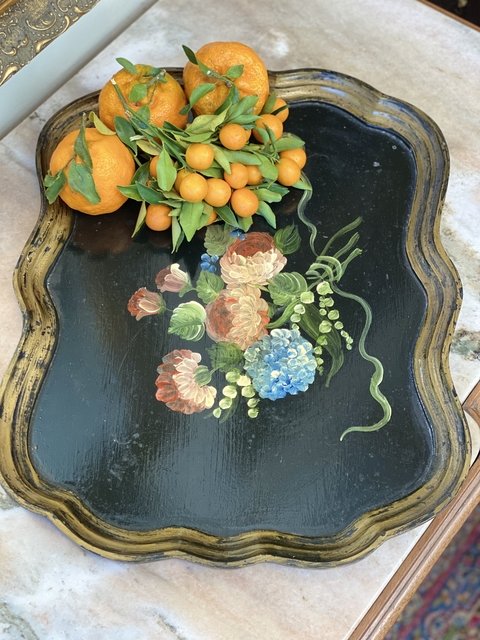Grande bandeja Vitoriana inglesa, pintada a mão.