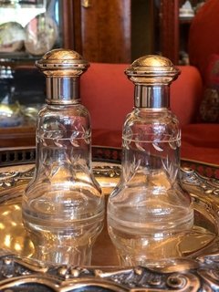 Par de perfumeiros em cristal e tampa em prata de lei - loja online