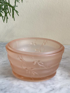 Potiche em vidro satiné rose com pássaro - Art Rarus Antiquário