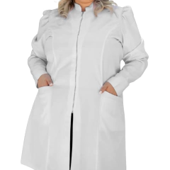 Jaleco feminino manga longa gola padre e manga princesa com punho de botões e zíper do PP ao Plus Size - comprar online